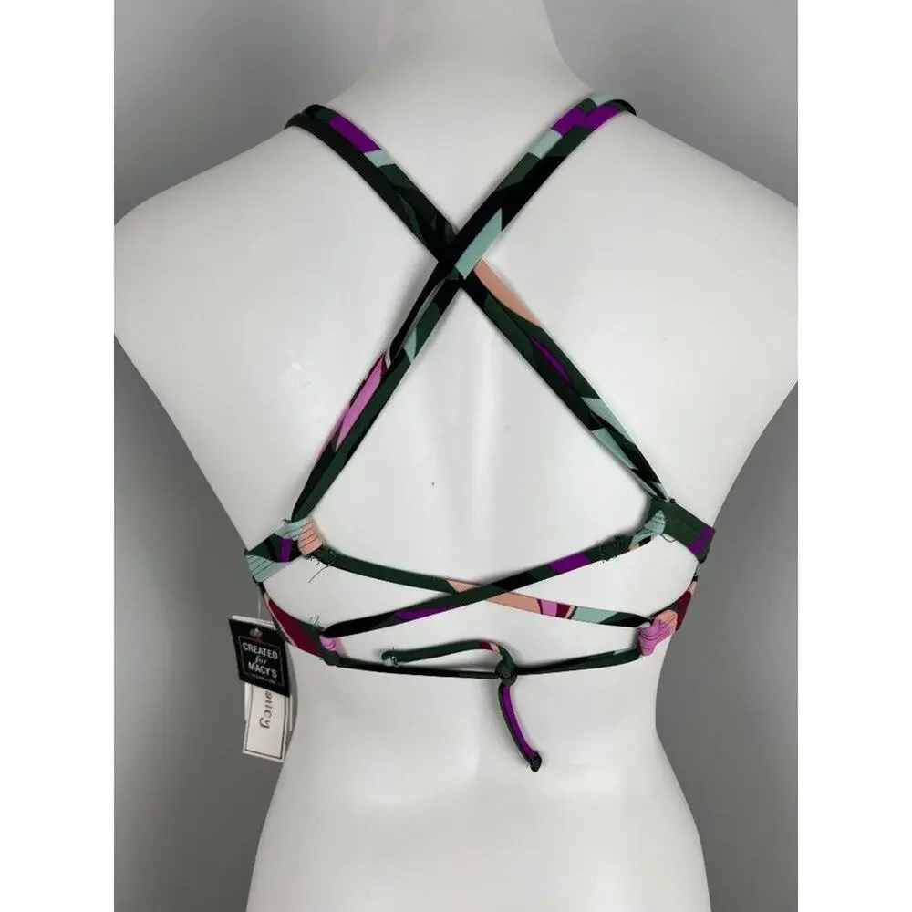 Hula Honey Tropical Print Stretch Strappy Deep V-Neck Hyper Tropics Bikini Top
